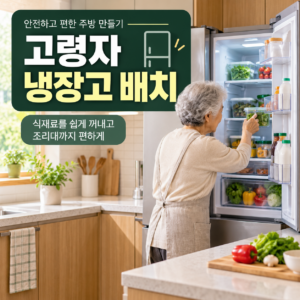 고령자 냉장고 배치와 조리대까지의 주방 이동 공간을 정리한 모습