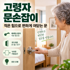 고령자가 적은 힘으로 사용할 수 있는 레버형 문손잡이와 안전한 방문