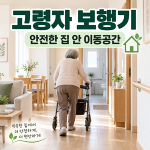 고령자 보행기를 사용해 안전하게 이동할 수 있도록 정리한 집 안 통로