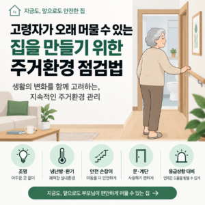 고령자 주거환경 관리를 위해 집 안의 이동동선과 조명 안전설비를 점검하는 모습