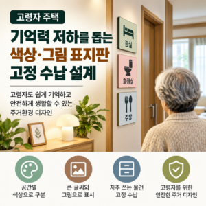 고령자 기억력 저하를 돕는 색상 그림 표지판과 고정 수납 설계