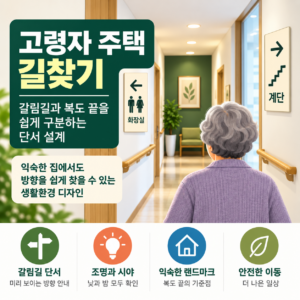 고령자 주택 길찾기 갈림길과 복도 끝 단서 설계