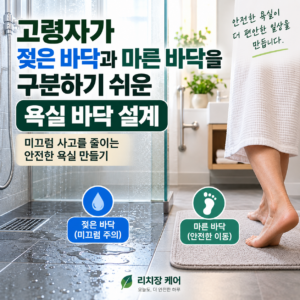 고령자 욕실 바닥 젖은 바닥과 마른 바닥을 구분하기 쉬운 설계